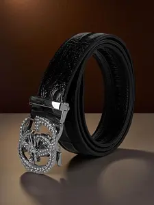 Crocodile Pattern Full Diamond Dragon Shape Buckle Belt, Business Suit Jeans Versatile Waistband, All Seasons Fashion Accessory