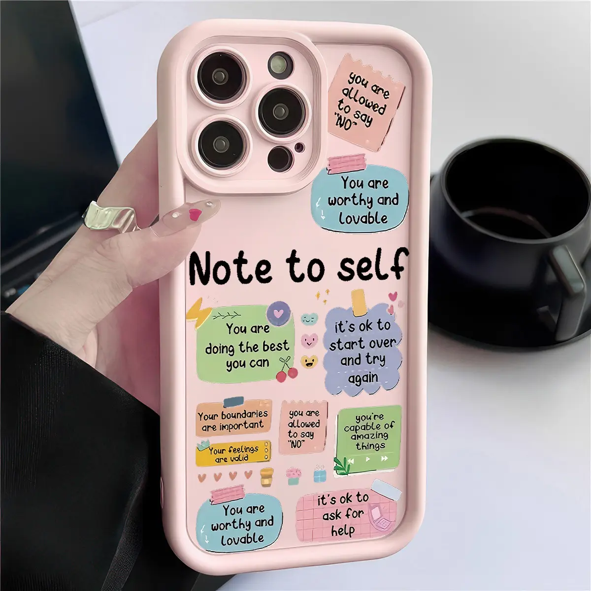 "Note to Self" Quote Pattern 2D Printing High-Quality TPU Phone Case for iPhone Series (17 Pro Max, 16, 16e, 15, 14 Plus, 13, 12 Mini, 11, Air, X, XS) - Straight Edge, Full Body, Drop-Resistant, Rugged Durable Cover Shell, Mobile Phone Accessories Gift