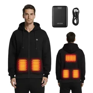 fathersdaygift VEVOR Heated Jacket Hoodie for Men Women, Heated Sweatshirt Unisex Full-Zip with 7.4V 16000mAh Power Bank Pack, 5 Heating Zones, 3 Temp Levels, 4-8H Warmth, for Winter Outdoor Camping, Black, XL Size