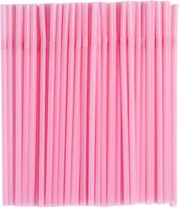 200 count Pink Straw 8.26" x 0.2"Solid Colors Flexible Drinking Straws, Plastic Disposable Bendy Straws (Pink)