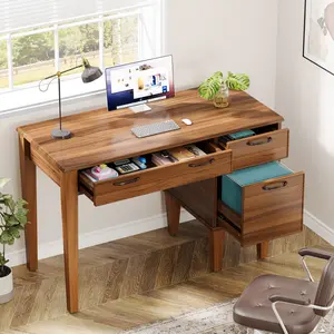 LITTLE TREE 47" Wood Computer Desk with 3 Drawers, Farmhouse Small Office Desk with File Drawers, Writing Table with Storage for Home Office, Bedroom, Study Room