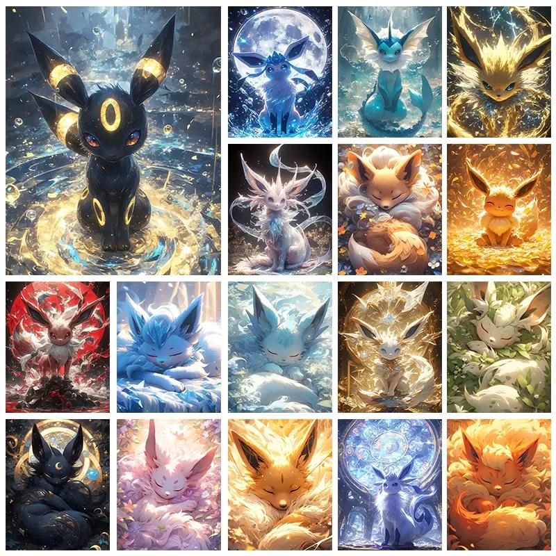 Japanese Diamond Eevee Mosaic Art, Unique Sparkling Room Decor, Unframed Wall Art, Home Decor Artwork Artistic