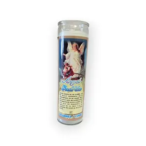 Guardian Angel Prayer Candle White Spiritual Glass Candle with Angel Design for Spiritual Healing and Protection