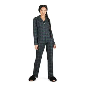 Memoi Women's Plaid Button-Up Notch Collar Pajama Set