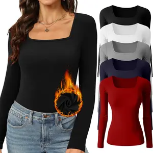 Women's Thermal Shirts Long Sleeve Square Neck Crew Neck Fleece Lined Undershirts, Winter Warm Base Layer Soft Basic Casual Thermal Underwear Tank Tops, Womenswear Winter Workout Going Out Tops 2025