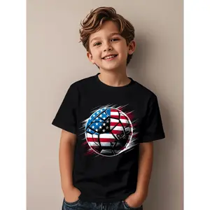 American Flag on Soccer Ball Novelty Aesthetic Graphic Kid T-Shirt Cute Kid T Shirts Trendy Cool Tops Tees for Kid