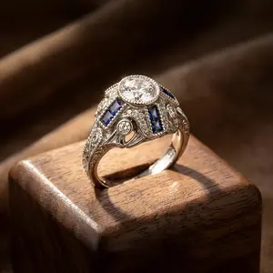 Vintage Art Deco-style ring, exquisitely set with sparkling synthetic sapphires, Edwardian-style engagement ring, vintage-style jewelry Elegant Ring Elegant Fashion Rings