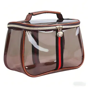 Retro Color Block Transparent Makeup Bag, Visible Large Capacity Toiletry Storage Bag, Waterproof Portable Cosmetic Pouch Essential for Travel and Business Trips