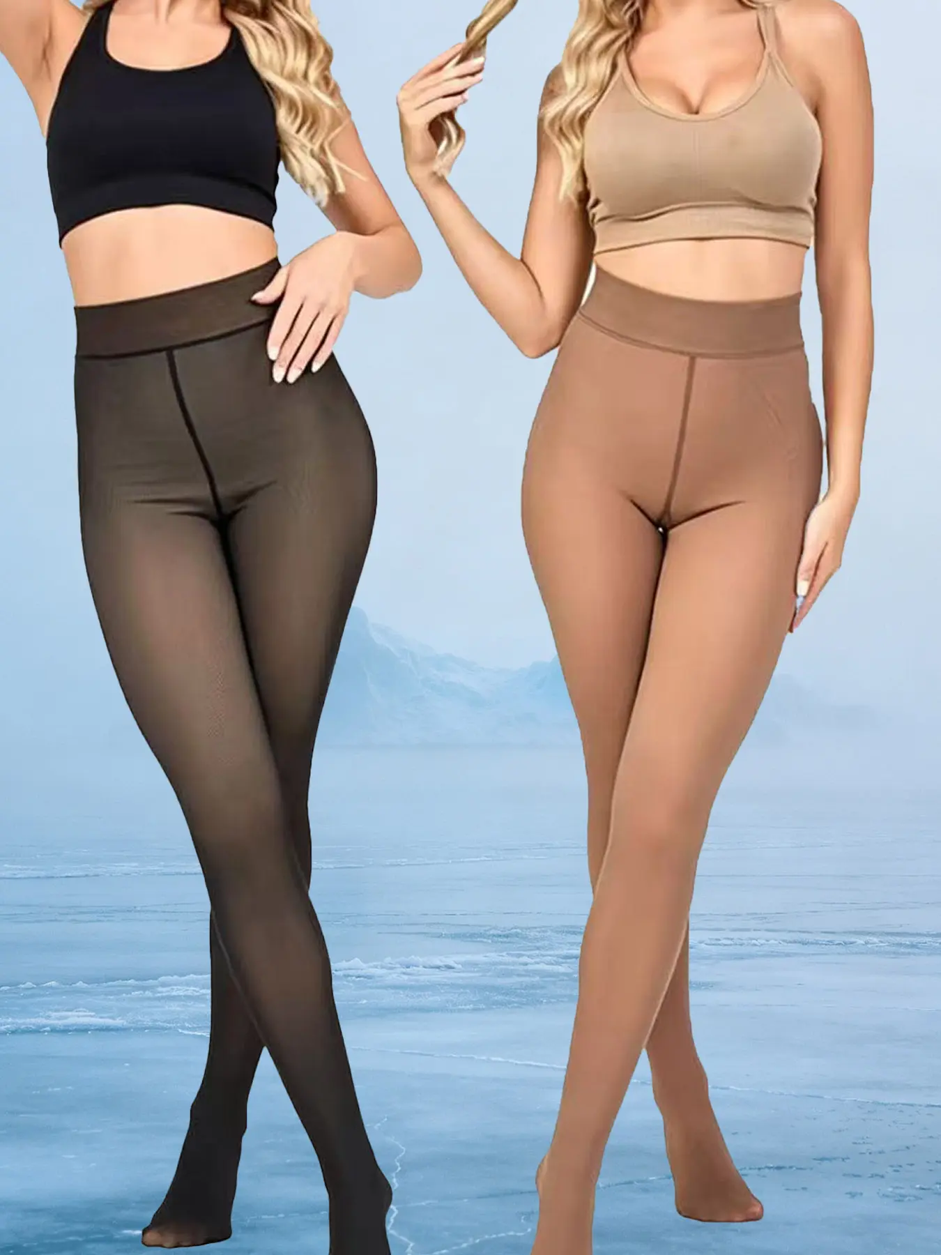 Women's 2026 New Cashmere-Soft Thick Fleece Plush Fabric Sheer Black High-Waist Tummy Control Slimming Leggings with Fake Translucent Thermal Pantyhose