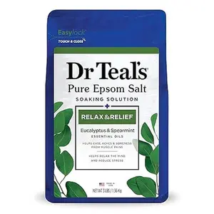 Dr Teal's Epsom Magnesium Salt Soak, Relax & Relief with Eucalyptus & Spearmint Essential Oils, 3 lbs Body Care Comfort Valentine's Day gift Blend