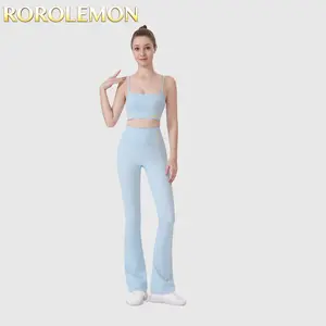 ROROLEMON Women's Y-Back Tank Top with Flare Pants Set – Yoga Activewear 2 Piece Outfit