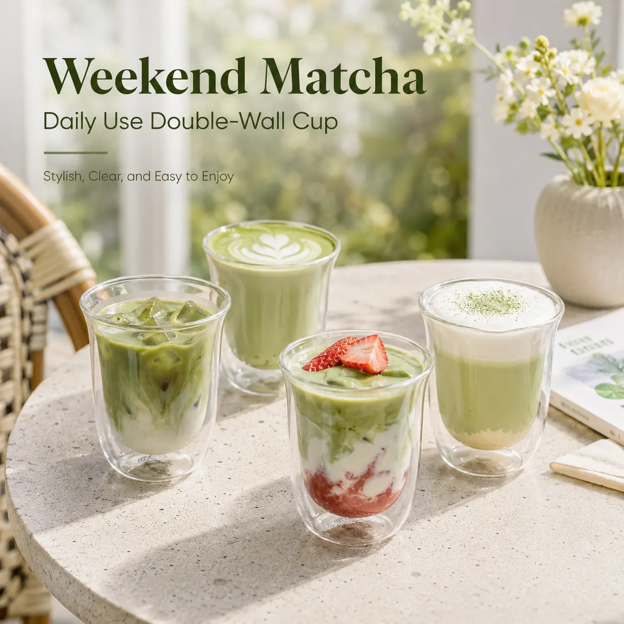 Iced Coffee Glasses (Set of 4)8.45oz – Perfect for Iced Coffee, Lattes, Cold Brew & Matcha – For Hot or Iced Drinks – Double-Walled Borosilicate Glass – Handmade, Lightweight & Durable soda home office drinkware cup wall insulated water tiktokshopspringgl