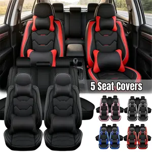 Luxury Car 5 Seat Covers with Pillows & Storage Bag, Premium Leather Front & Rear Full Set Seat Covers Cushion Auto Interior Decoration Accessories Universal