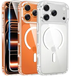 iPhone 17 Pro-Max Case Clear Magnetic Phone Cases with Screen Protector Slim Anti Yellowing Rugged Shockproof Protective Transparent Cell Cover A-Clear