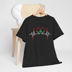 Heartbeat ECG Lebanon, Lebanese Country Flag Color T-Shirt Unisex T-Shirt, Short-sleeve, Full Color