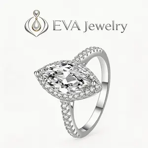 [EVA Jewelry] Marquise Cut 925 Sterling Silver Synthetic Moissanite Ring