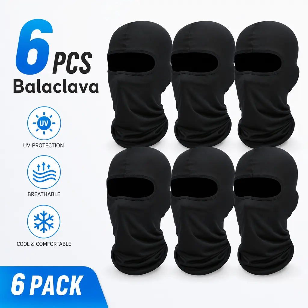 Unisex 6-Pack Synthetic Elastic Windproof Balaclava Ski Masks - Protective Gear, Cooling Neck Gaiter, Full Face Cover Hood, Breathable, UV Protection, 1 Size Fits All for Winter Sports, Offroad Motorcycle, Balaclava Headwear, One Mask Adapts To All Season