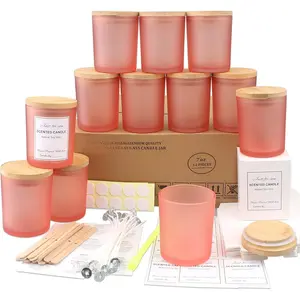12 Pack 7 OZ Frosted Pink Glass Candle Jars with Lids and Candle Making Kits - Bulk Empty Candle Jars for Making Candles - ,  Containers.