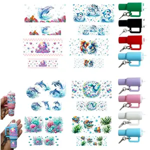 Ocean Themed DIY Craft Kit, 8pcs/set Mini Water Bottle Keychain & UV DTF Transfer Sticker, DIY Handmade Set, Holiday Gift, Party Gift