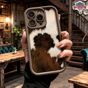 Trendy Brown Cow Print Faux Fur Texture Case for iPhone 17 16 15 14 Pro Max 13 12 11 XR XS Plus Air Slim Shockproof Anti Scratch TPU Cover Gift For Friends