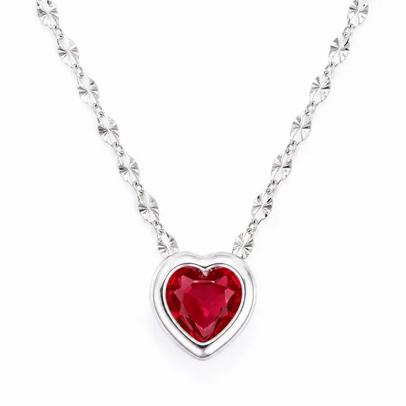 S925 Silver Ruby Heart Necklace, 18in Elegant Female Jewelry with Valentine Chain, Perfect Gift for Daily Wear