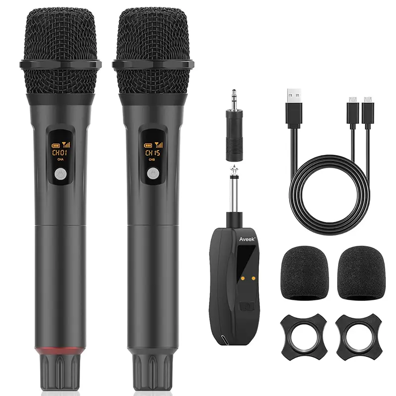 Karaoke Wireless Microphones,Aveek Microphone for Professional Singing,2.4GHz Cordless Handheld Microphone,6.35/3.55mm mic Hole with Rechargeable Receiver for Karaoke Machine,Wedding,DJ,Party summerwins