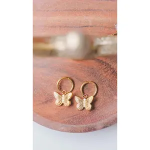 Flutter Baby Earrings- 18K Gold Plated Stainless Steel Butterfly Huggie