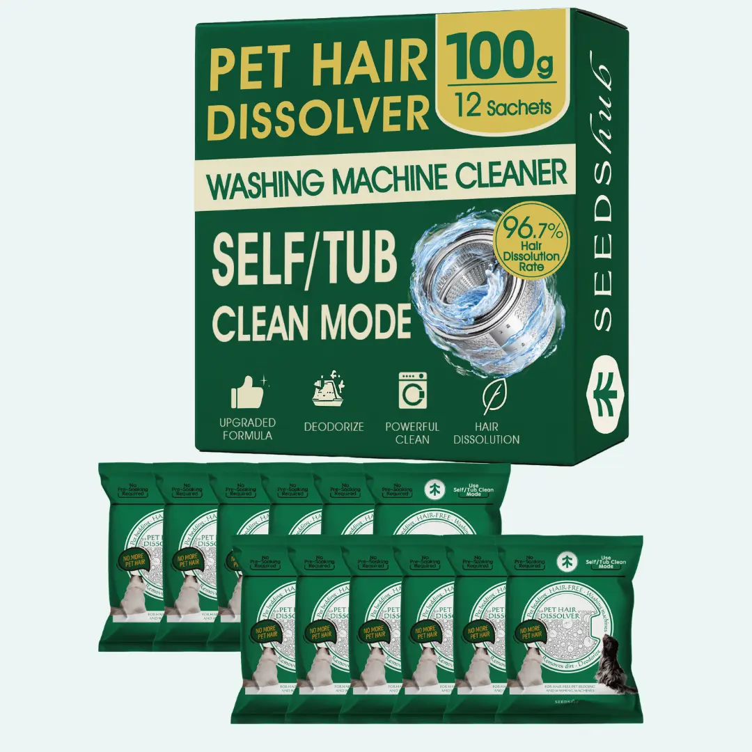SEEDSHUB Pet Hair Dissolver Washer Cleaner - For Heavy-Shedding Pet Homes, Weekly Washing Machine Tub Care, Drain-Safe Powder Sachet, 96.7% Hair Dissolution, Eliminates Odor-Causing Residue, No Pre-Soaking Required, 1 Year Supply