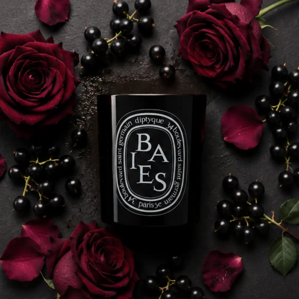 Pack 2 Diptyque Baies Scented Candle Black - 10.2 oz | Luxury Floral Soy Jar Candle for Aesthetic Home Decor & Aromatherapy