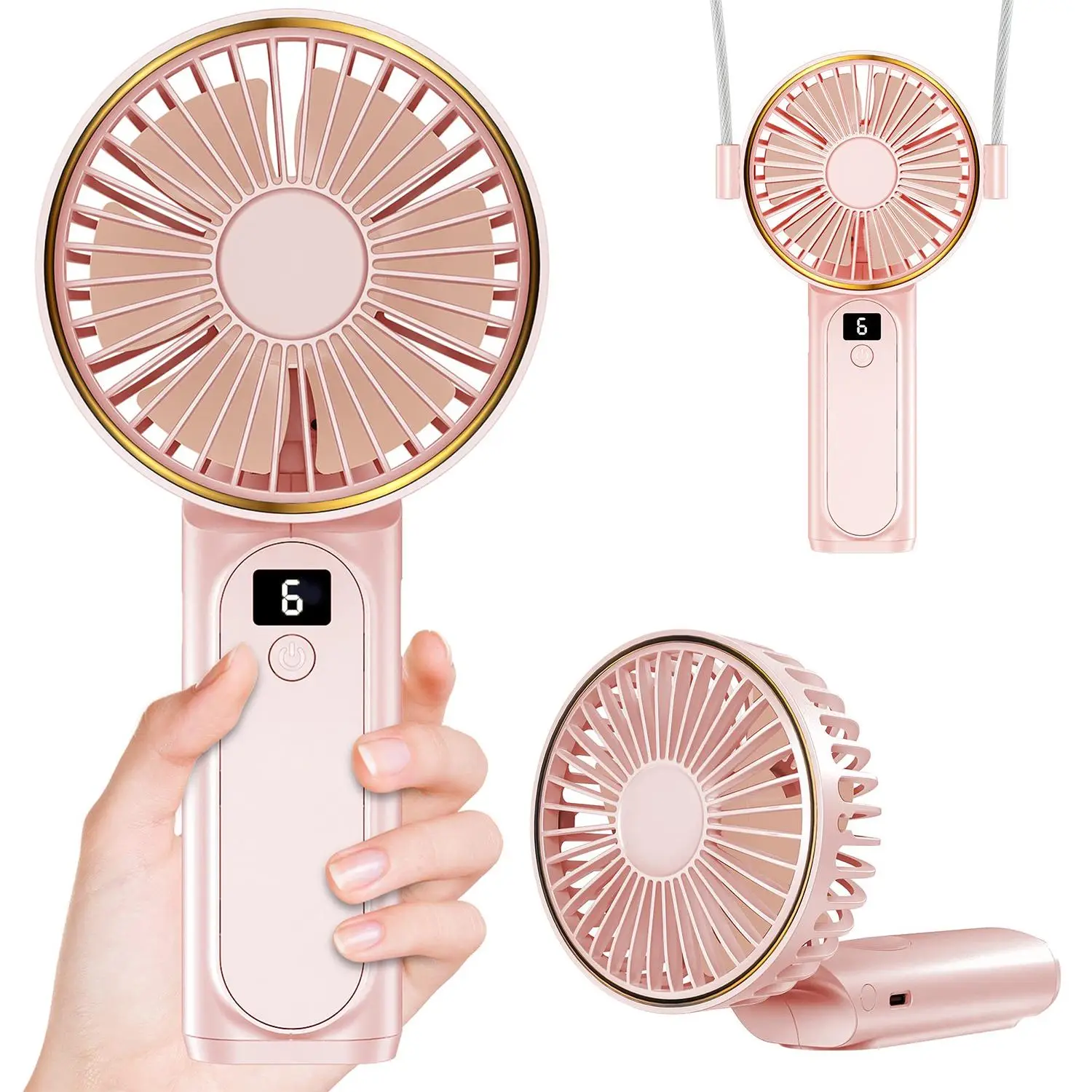 Portable Foldable Handheld Fan for Summer, 1 Count USB Rechargeable Mini Fan with LCD Digital Display, Ultra Quiet Pocket Size Fan, Portable fan for I