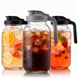3 Pack 64oz Mason Jar Pitcher with Lid - Wide Mouth, Leakproof Glass Water Jug, Breast Milk Pitcher for Juice, Milk, , Cold Brew Coffee(2 black &1 gary)