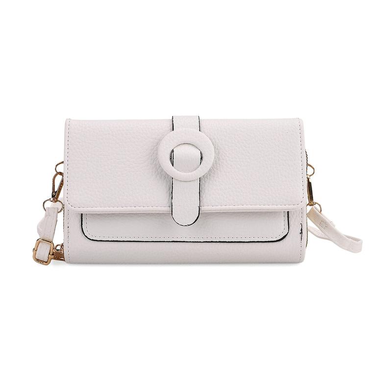 Shop LC White Solid Faux Leather Crossbody Wallet with Shoulder Strap
