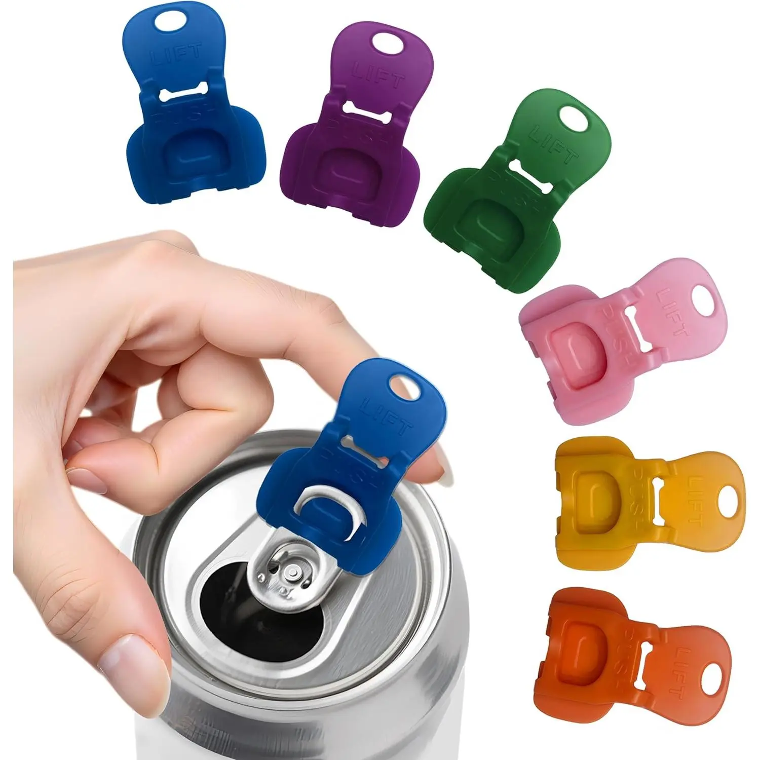 6PCS Handheld Compact Easy Tab Opener - Plastic Colorful Functional Soda Can Opener & Sealed Cover Protector Tool for Camping Hiking Aluminum Beverages (Soda, Coke, Beer) - BY, Easy Opening, Outdoor