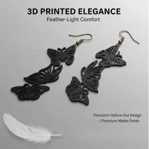 Black Butterfly Dangle Earrings - 3D Printed Gothic Hollow Drop Earrings, Lightweight Dark Aesthetic Jewelry for Women, Emo Grunge Style