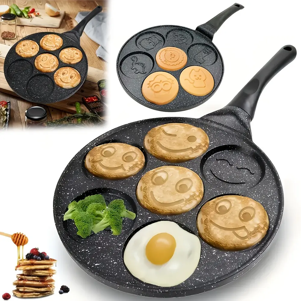 Face Pattern Mini Pancake Griddle, 1 Count Non-stick Pancake Pan with Heat Resistant Handle, Kitchen Cooking Utensils for Breakfast, Egg, Bacon, Dutch Pancake Maker, Crepe Maker