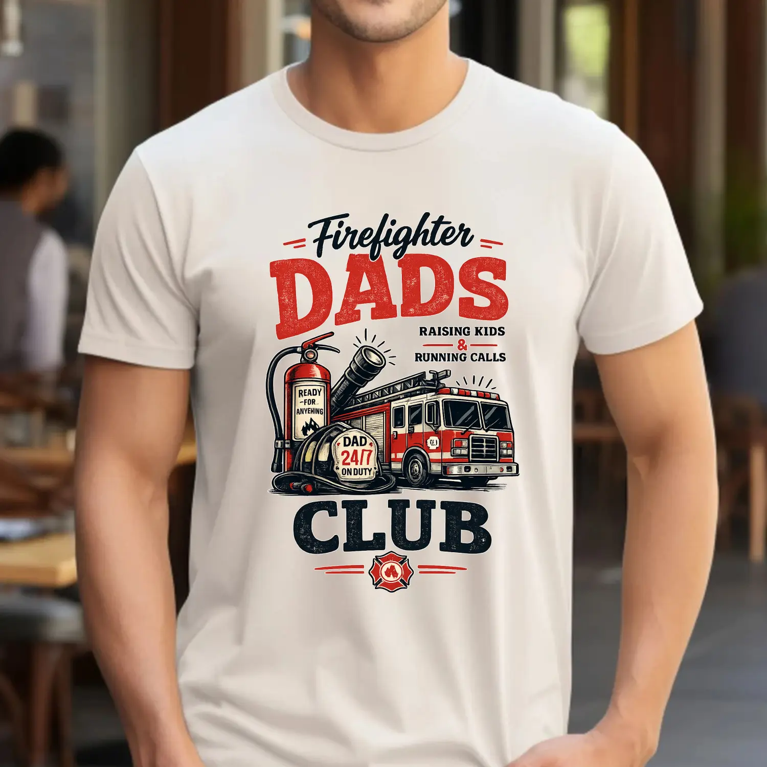 Men's Pure Cotton Graphic T-Shirt, Firefighter Dad Graphic Tee, Firefighter Dads Club Shirt, Fire Truck Design, Firefighter Father Gift, Casual Short Sleeve Top