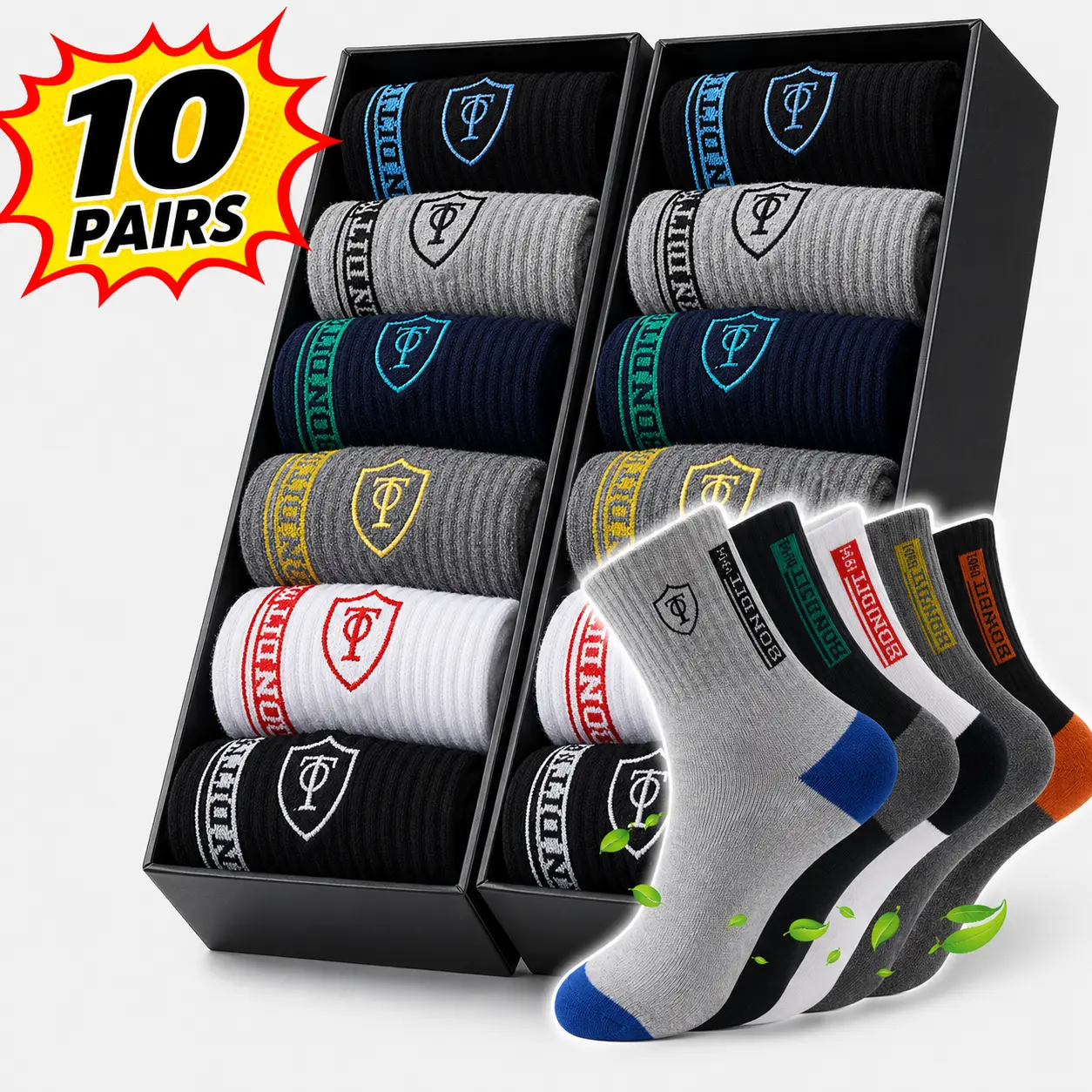 5/10 pairs Breathable Men's Basketball Crew Socks for Spring and Fall Sweat Absorption Deodorant Sports Stockings