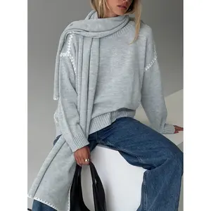 Keriana Contrast Stitch Knit Sweater Grey / White