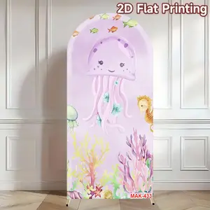 Underwater World Cartoon Jellyfish Arch Backdrop Cover with Seaweed for Baby Shower Kids Birthday Party Decorations Background