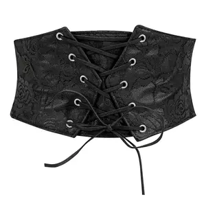 JASGOOD Women Elastic Lace-up Tied Waspie Corset Belt Costume Wide Waist Belt for Dress
