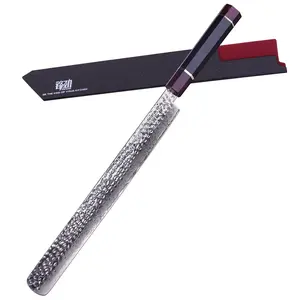 FINDKING Eternity Series Brisket Slicing Knife with ABS sheath, Sharp Carving Knife for Meat, BBQ Must-Have Knife, 9Cr18MoV Damascus Steel Blade, Resin Octagonal Handle, 12 Inches