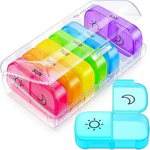 XL Weekly Pill Organizer 2 Times a Day with Large Opening Easy Filling AM PM Pill Box 7 Day in Rainbow Colors Portable Travel Pill Case for Medication