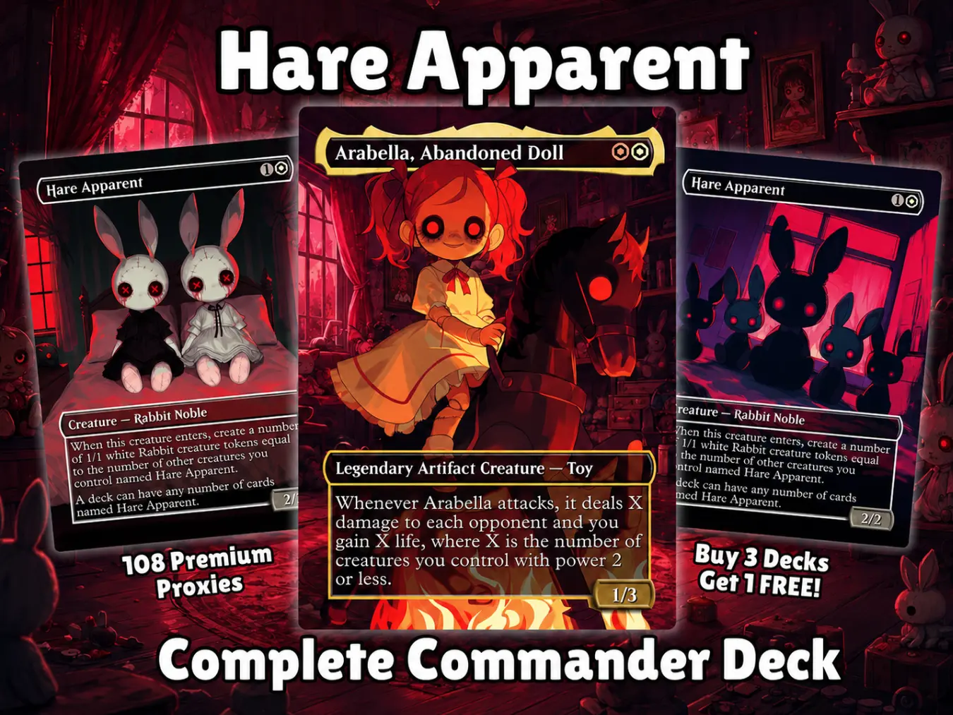 Arabella Hare Apparent Commander Deck | 100+ Card Fan-Made MTG Proxy EDH Set | Creepy Chibi Rabbit Deck