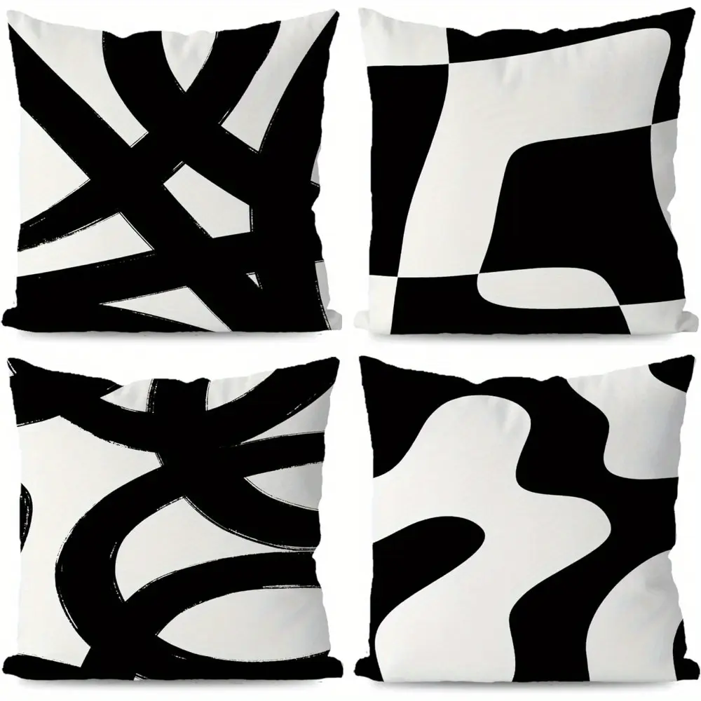 4pcs Black and White Throw Pillows Covers, Abstract Neutral Art White and Black Pillow Cover, Abstarct Art Black and White Living Room Decor Home Decor, black and White Pillow Covers, Only Includes Pillow Cover, Not Included Pillow Core