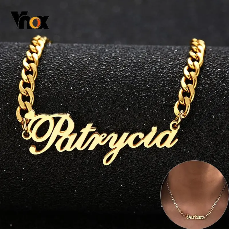 Vnox Name Necklace Personalized Customized Women Men Sweetheart Gifts Party Jewelry
