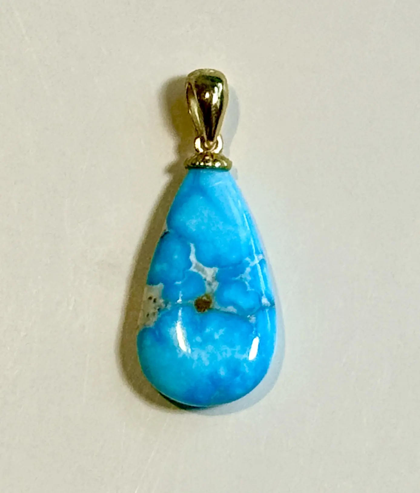 Elegant Teardrop Sonoran Turquoise Gemstone Pendant, Gold Vermeil Over Sterling Silver, Direct from Source for Adults, Female, Exceptional Value