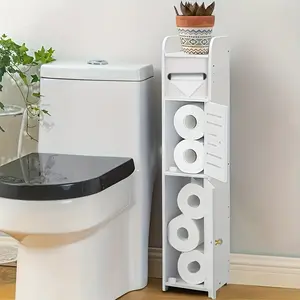 1pc Bathroom Side Cabinet Floor-standing Storage Rack Toilet Waterproof Sandwich Cabinet Bathroom Storage Narrow Cabinet Toilet Paper Towel Storage Cabinet