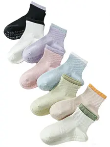 Women's Yoga Socks, Anti-Slip Mid-Calf Grip Socks, Sports Athletic Socks, Colorblock Design, Suitable for Pilates Running Training, All Seasons Use