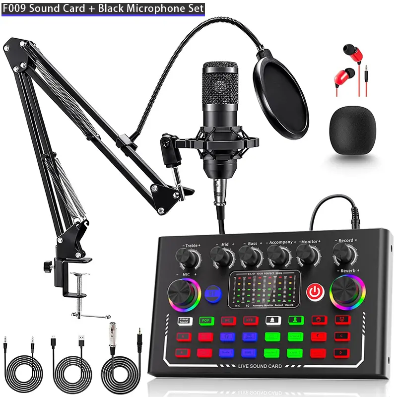 Professional Live Streaming Podcast Equipment, Bm-800 Mic Set, BT Mixer, Streaming Audio Mixer, Audio Mixer Kit, Multifunction, USB PD Charging, for Phone PC Laptop Tiktok Music Singing