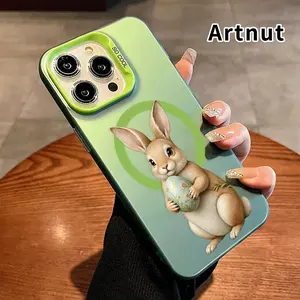 Magnetic Phone Case for iPhone 15 Pro Max 16 Plus 14 13 12 11 E Bunny with Easter Egg Pattern Shockproof Silicone PC Back Protection Smartphone Cover Cellphone Protective